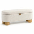 Banco de almacenamiento tapizado tela bouclé madera de haya beige 110x40x45 cm
