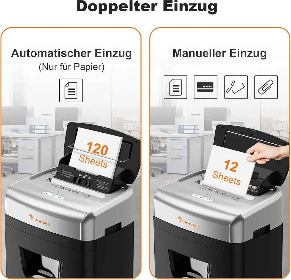 Destructora de papel C233-B con alimentación automática de 120 hojas, corte en partículas P-4, depósito de 23 L, 62 dB y 4 ruedas
