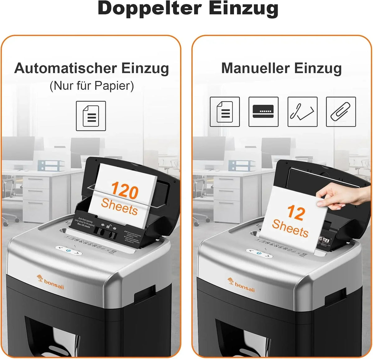 Destructora de papel C233-B con alimentación automática de 120 hojas, corte en partículas P-4, depósito de 23 L, 62 dB y 4 ruedas