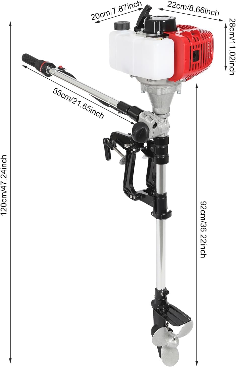 Motor fueraborda, 4 tiempos 6 CV, motor de gasolina para embarcaciones, 63 cm³. Refrigerado por aire. Motor fueraborda para botes inflables, barcos de pesca, kayaks de pesca