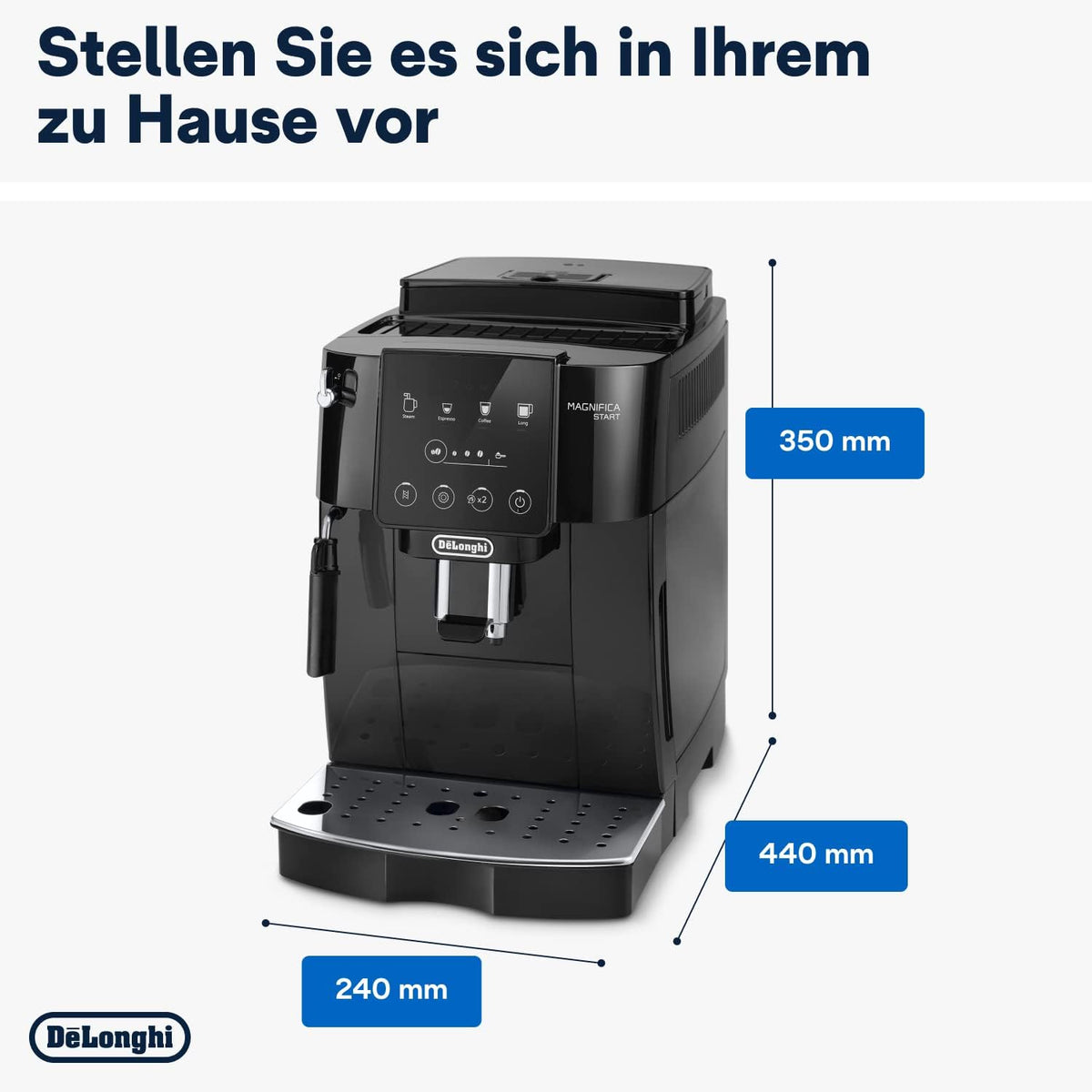 De'Longhi Magnifica Start ECAM222.20.B, cafetera superautomática con boquilla para espuma de leche, para capuchino, con botón de selección directa de espresso y función de 2 espressos, molinillo cónico de 13 niveles, 1450 W, negro