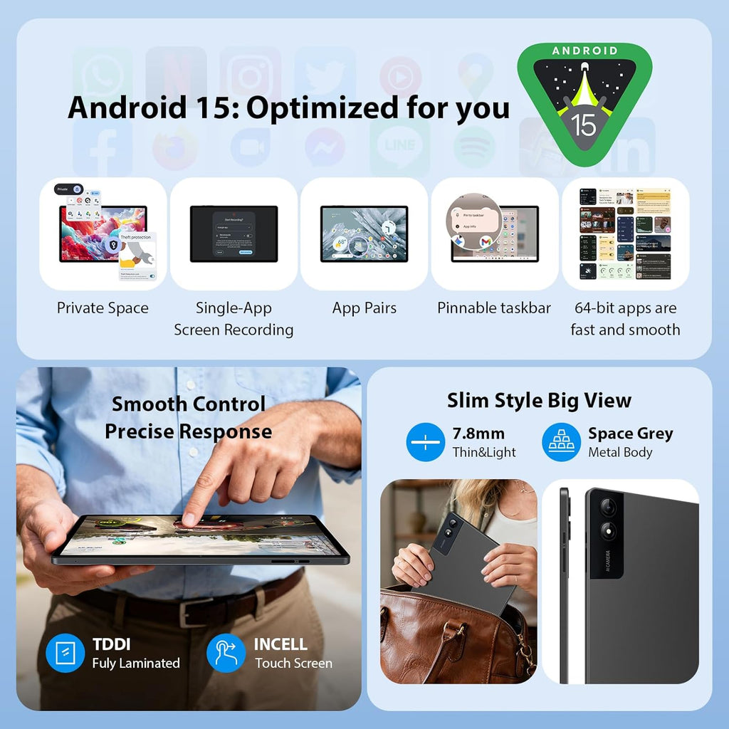 Tablette 3K de 13 pulgadas con Android 15, 36GB RAM, 512GB ROM (ampliable a 2TB), 4G LTE丨WiFi 5G, 2940*1840 UHD, 11580mAh, G99 2.2GHz, 13MP+8MP, Tablet táctil con teclado丨GPS丨4 altavoces (Negro)
