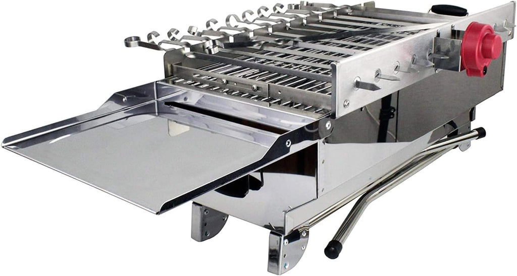 Set de parrilla XXL, girador de brochetas Grillmaster + motor + batería externa + mangal + 11 brochetas