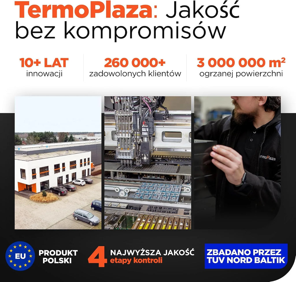 TermoPlaza WiFi Grzejnik na podczerwień z termostatem 750 W do 20 m² | Inteligentny grzejnik ścienny i stojący | Energooszczędny elektryczny grzejnik konwektorowy do pokoju i salonu