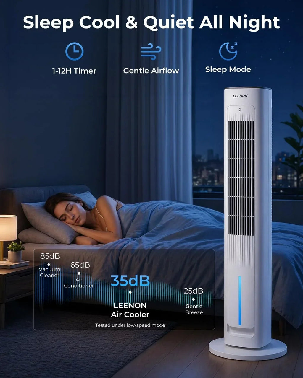 Ventilador de torre con refrigeración por agua ATF-026L 38 pulgadas 60W, enfriador evaporativo con control remoto, 3 velocidades, temporizador de 12H