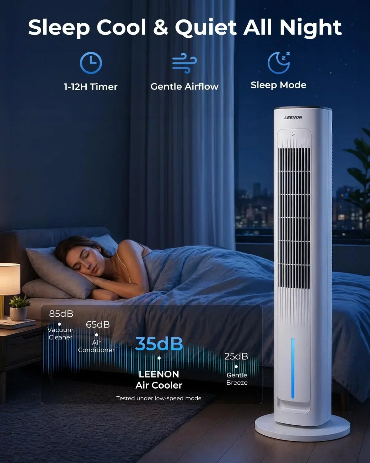 Ventilador de torre con refrigeración por agua ATF-026L 38 pulgadas 60W, enfriador evaporativo con control remoto, 3 velocidades, temporizador de 12H