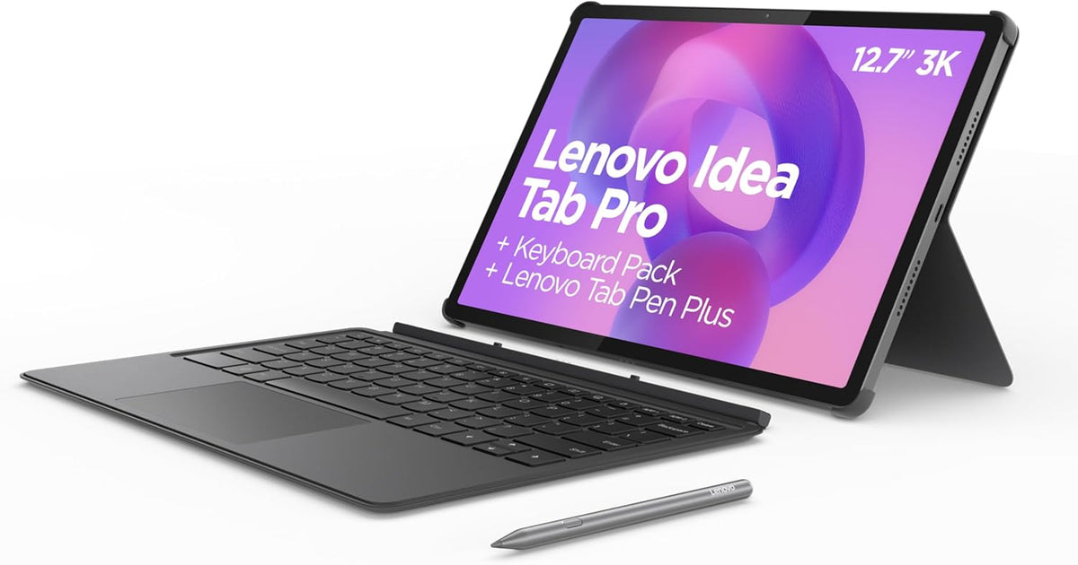 Lenovo Idea Tab Pro - Tablette táctil, IA integrada 12.7'' 3K, 144Hz (MediaTek Dimensity 8300, 8 núcleos, RAM 8GB, UFS 4.0 256GB, Android 14, Wifi6E + Bluetooth) Lenovo Tab Pen Plus + Teclado - Gris