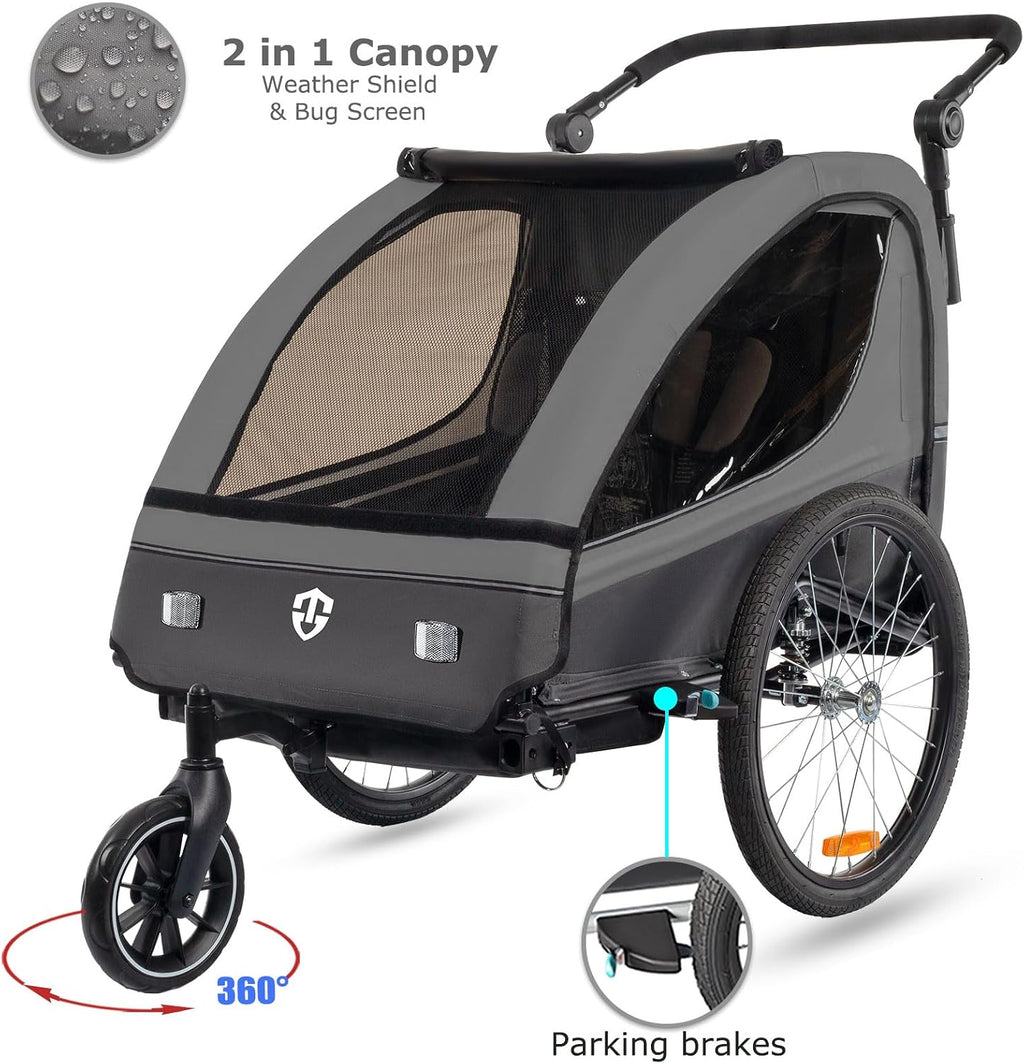 Remolque para niños Tiggo con rotación de 360°, suspensión, set 2 en 1 (remolque de bicicleta y cochecito/jogger), arnés de 5 puntos, para 1 o 2 niños, máx. 40 kg