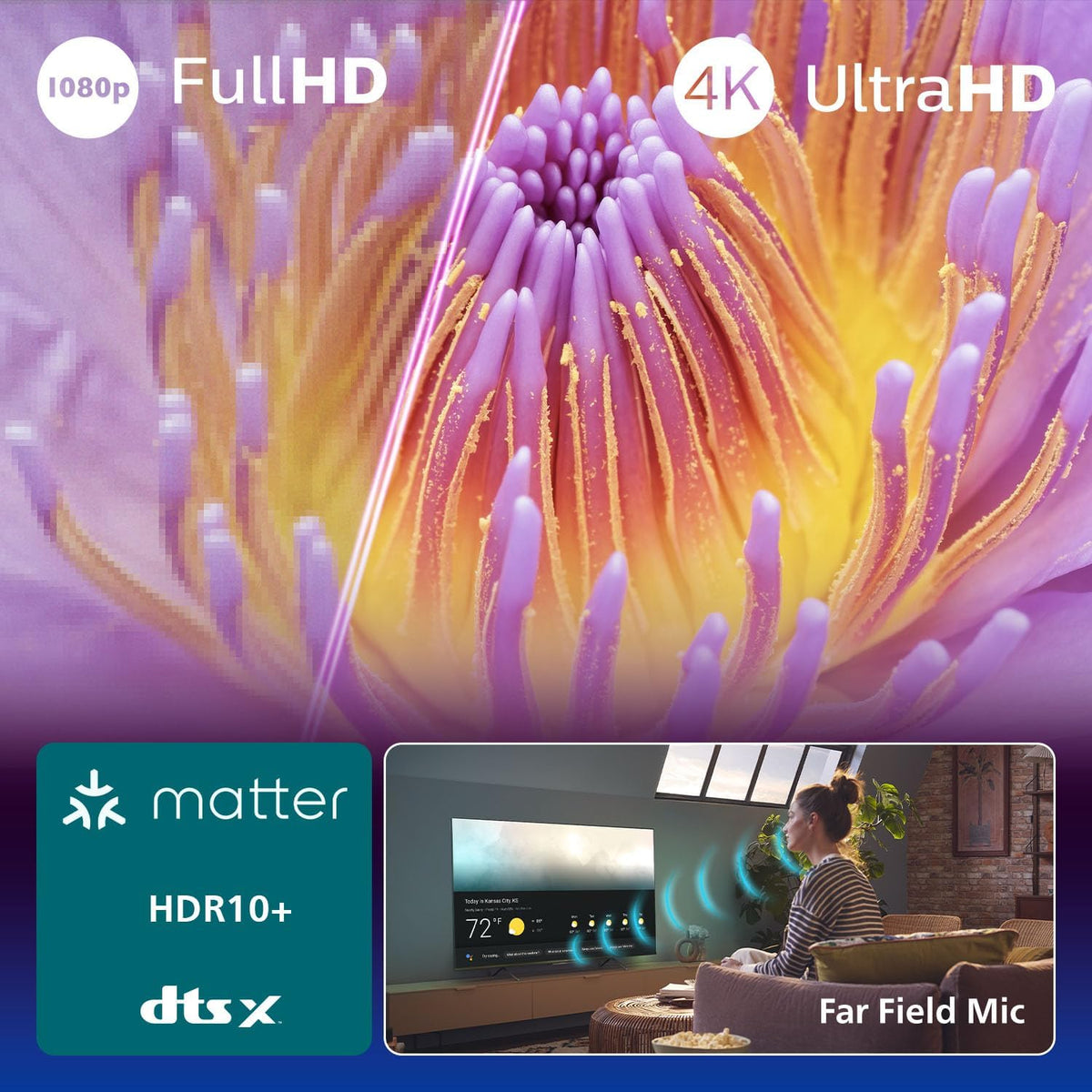 Philips 43PUS7200 Smart TV LED 4K - Pantalla de 43 pulgadas con plataforma Pixel Precise Ultra HD, Titan OS y sonido Dolby Atmos - Compatible con Alexa y el Asistente de Google