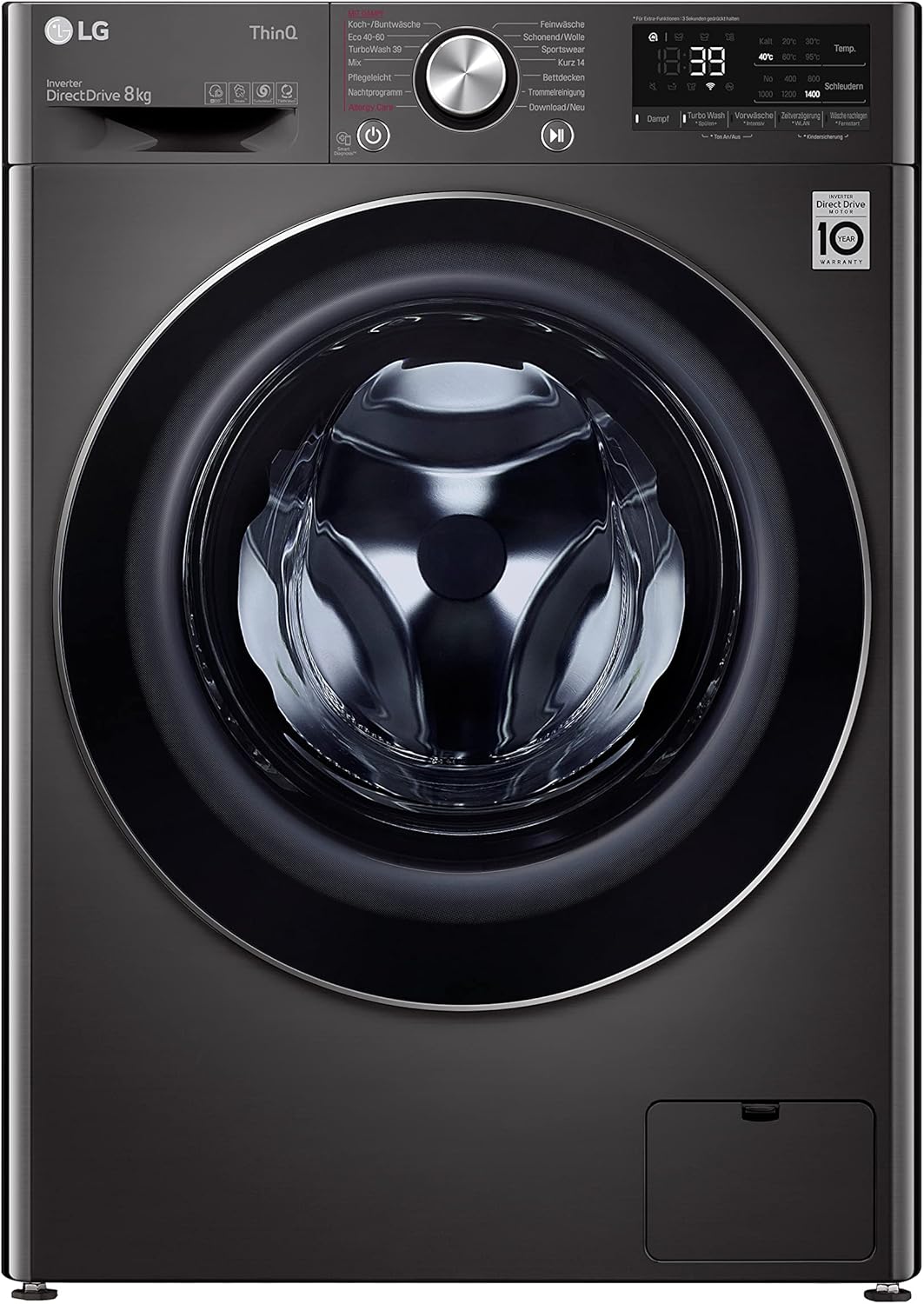 LG F4WV7080, Clase A, lavadora de carga frontal 8 kg, 1400 rpm, AI Direct Drive, Wi-Fi, limpieza profunda con vapor, gran capacidad, TRIPLE A, puerta exterior de cristal templado, 62 x 60 x 85 cm, blanco