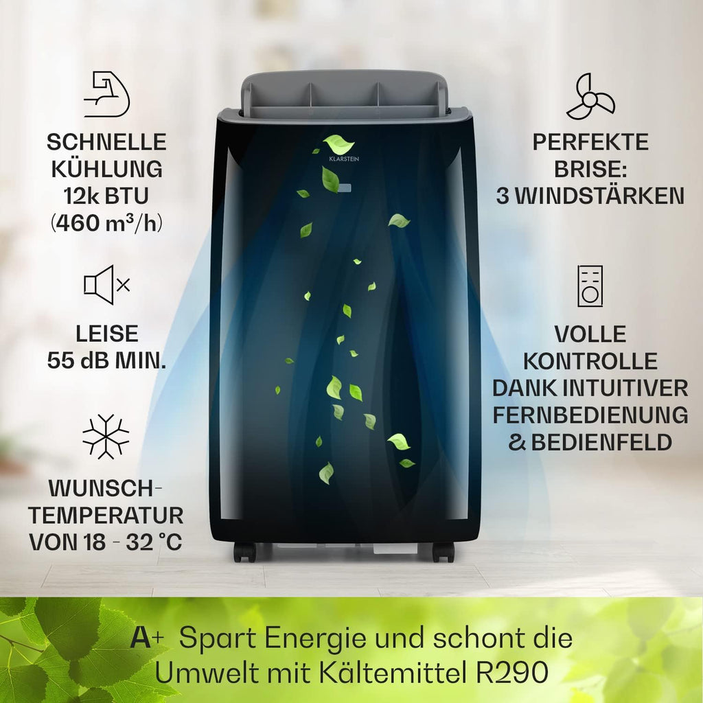 KLARSTEIN Grandbreeze Pro 14K – Aire acondicionado portátil, deshumidificador, ventilador, 3 velocidades, 14000 BTU/1,65 kW, habitación: 42 a 68 m², flujo: 460 m³/h, eficiencia energética A – Blanco