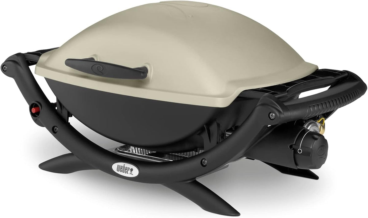 Barbacoa de gas Weber Q2000, superficie de cocción de 54 x 39 cm, barbacoa portátil, 1 quemador, con mesas laterales plegables, parrilla de hierro fundido vitrificado dividida en 2 partes - Titanio (53060079)