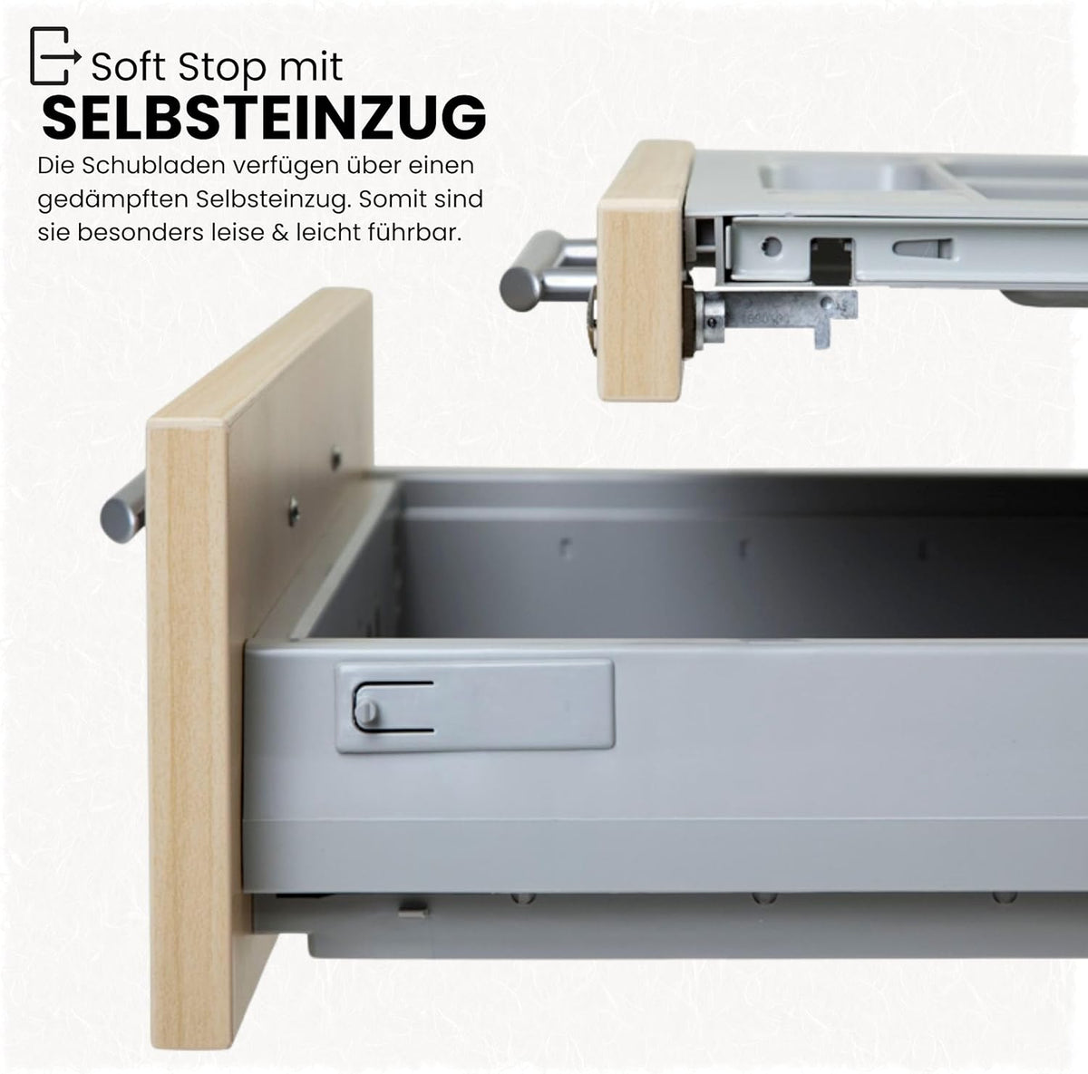 Contenedor con cajones bümö, archivador de madera bloqueable en arce: carrito para oficina como cajonera de escritorio, contenedor de oficina o archivador de escritorio con tiradores de barra