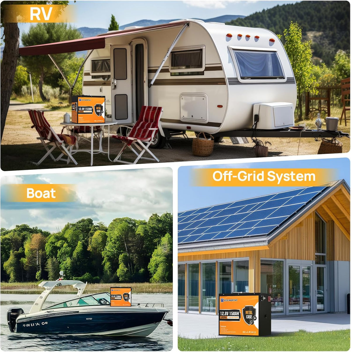 Batería de litio ECO-WORTHY Bluetooth 12V 150Ah con protección de baja temperatura, 1920Wh LiFePO4 12V 150Ah Bluetooth, batería LiFePO4 para autocaravana