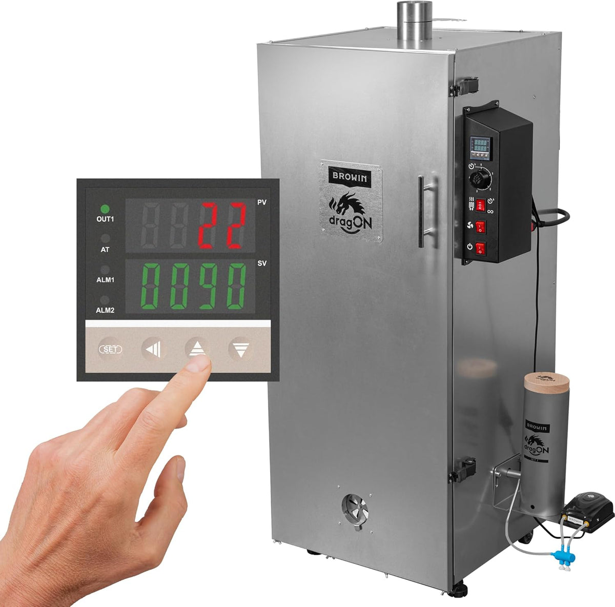 Ahumador BROWIN dragON | Eléctrico | Acero | 1500W | Capacidad de 220L | 50x51x125cm | 49,1kg | Control digital | Kit de ahumado | 330350