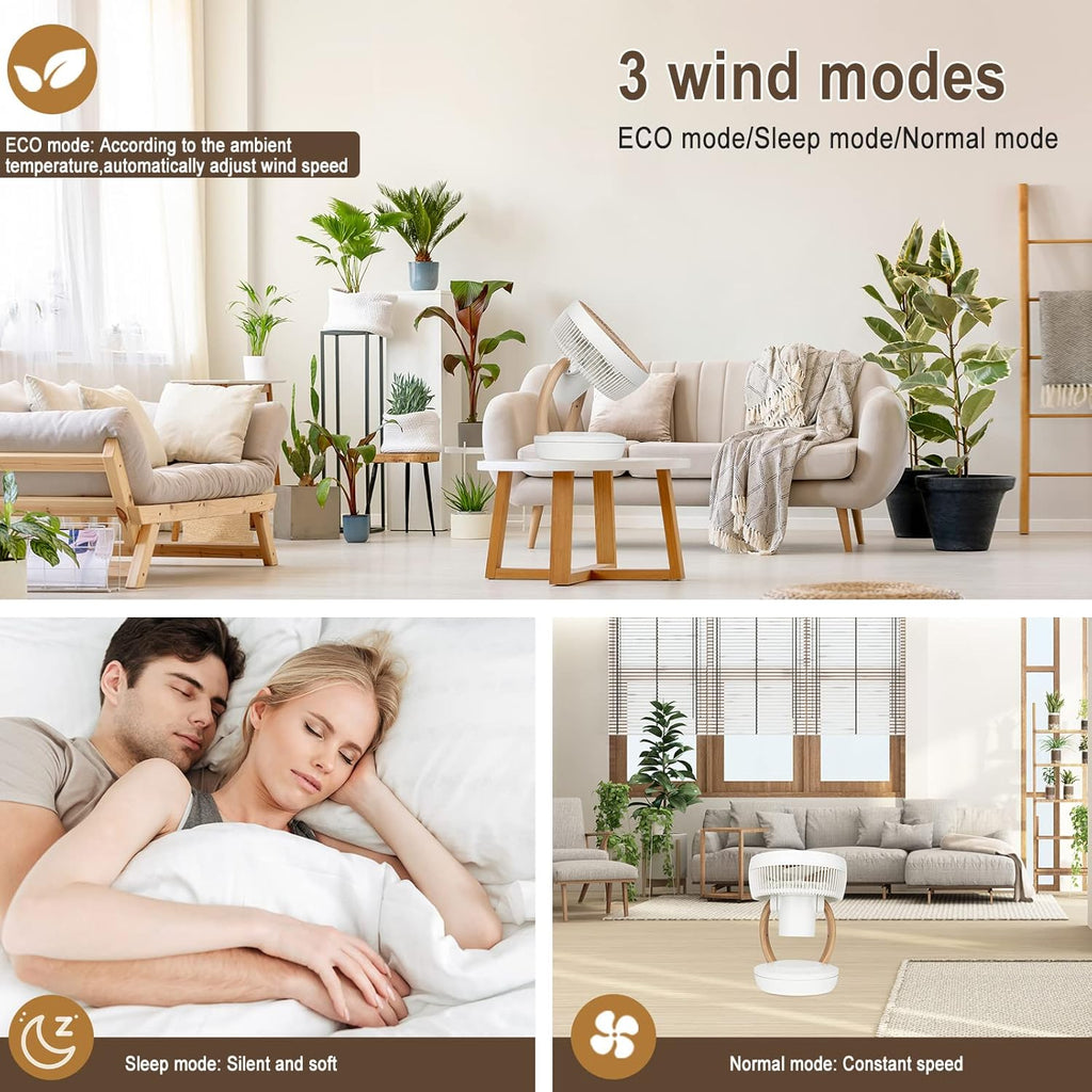 Ventilador MYCARBON muy silencioso, motor DC 20dB, caudal de aire 1850m³/h, 8 velocidades, modo ECO, ventilador de mesa, circulador de aire 3D para dormitorio de 30m², ventilador turbo, temporizador de 8h