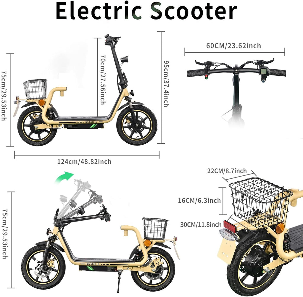 Patinete eléctrico TWOFISH M5 Elite con homologación para carretera para adultos, patinete eléctrico de 14 pulgadas con motor de 500W y batería de 48V 13Ah, doble suspensión, certificado EEC, IPX4, 30 km de autonomía
