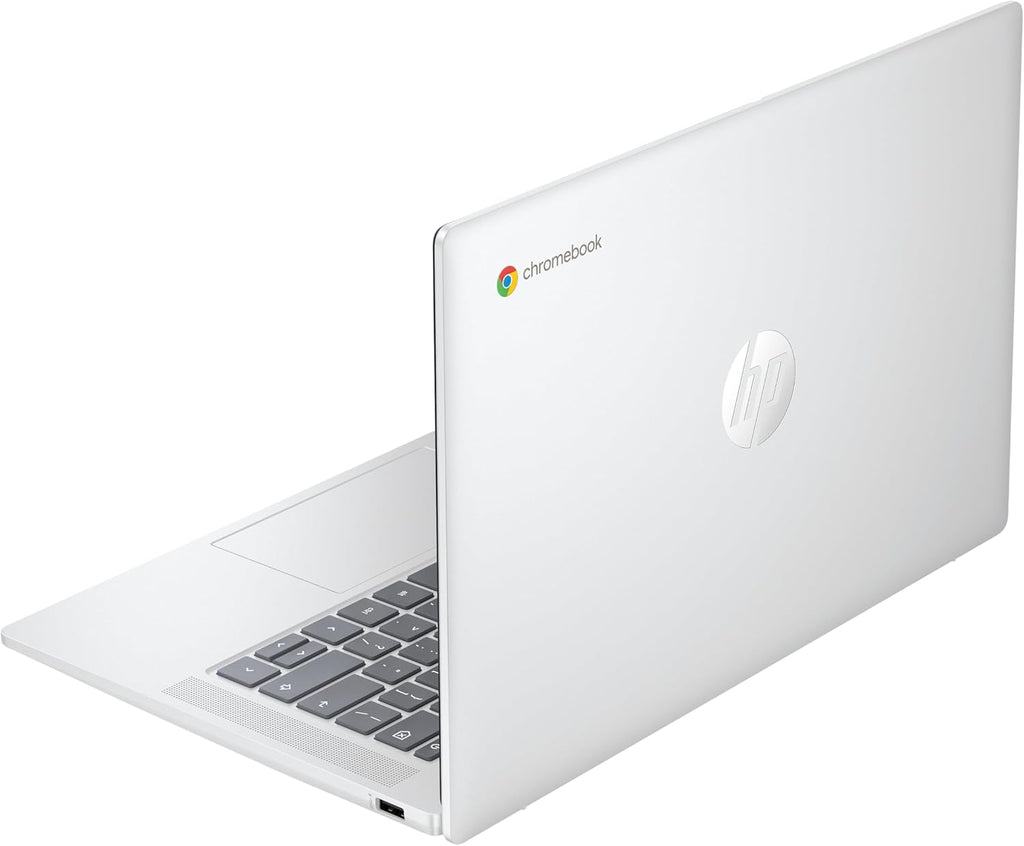 HP Chromebook 14a-nf0001sf Portátil 14" HD, PC Portátil (Intel Celeron N100, RAM 4 GB, Flash 128 GB, Intel Iris XE, Chrome OS), Ordenador Plateado, Teclado AZERTY