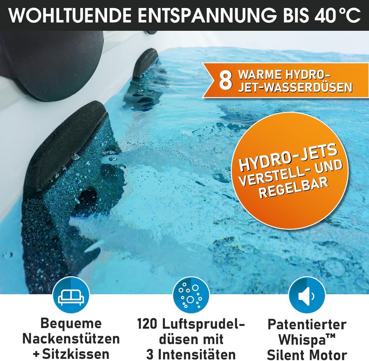 Jacuzzi MSpa Oslo de BRAST con pared exterior rígida | Iluminación LED con 20 colores ajustables para 6 personas | 160x160x65 cm | 120 chorros de masaje | Uso durante todo el año, resistente al invierno | Piscina para interiores y exteriores