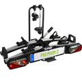 Portabicicletas EUFAB Premium 2 para 2 bicicletas 11521, apto para bicicletas eléctricas, premontado, antirrobo, para enganche de remolque, negro y plateado