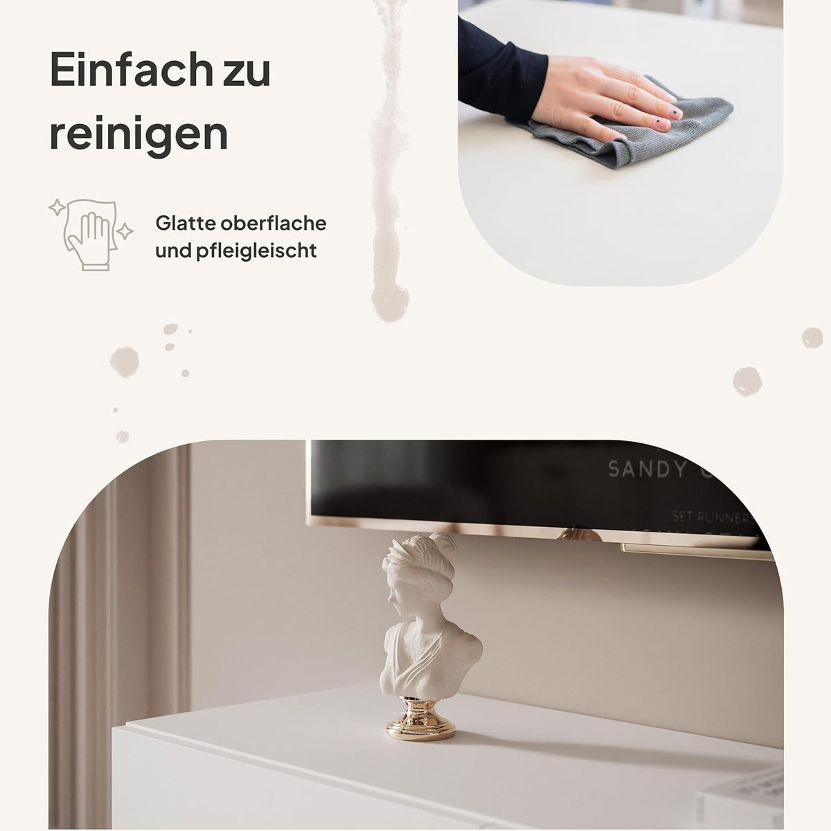 Mueble de TV de 200 cm, blanco mate, con 4 compartimentos grandes prácticos e iluminación LED - Mueble de TV colgante ideal para salones con estilo