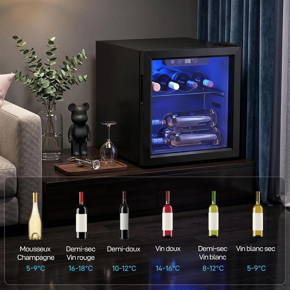 HOMCOM Mała chłodziarka do wina 12 but. 36L, Czarna