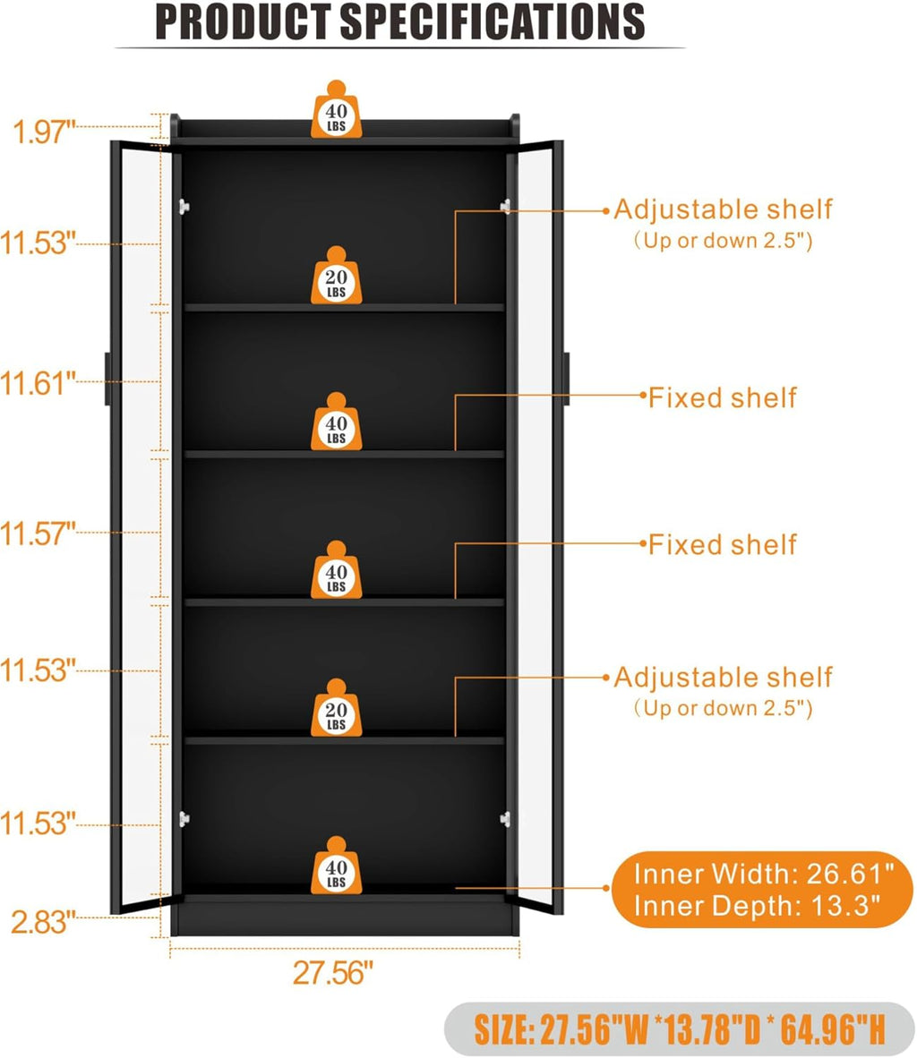 Vitrina FREDEES con iluminación LED, vitrina para coleccionables de 5 niveles con sensores inteligentes, vitrina de pie de acrílico con estantes ajustables para salón y oficina, negro