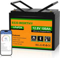 Batería de litio ECO-WORTHY LiFePO4 12V 100Ah con Bluetooth, BMS de 100A, protección contra bajas temperaturas y hasta 15.000 ciclos, 1280Wh, batería de 12V 100Ah para autocaravanas, caravanas y barcos