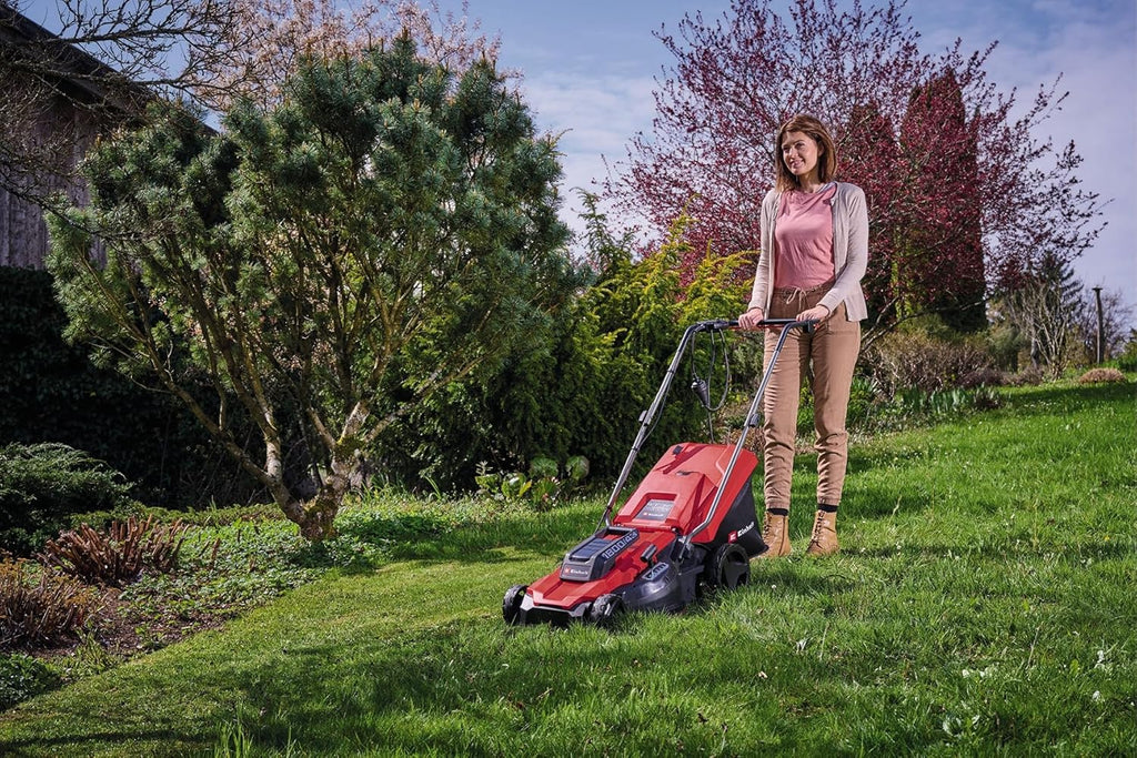 Cortacésped eléctrico Einhell GC-EM 1800/43 (1800 W, ancho de corte de 43 cm, hasta 800 m², caja colectora de 50 L, ajuste centralizado de altura de corte de 20-65 mm)