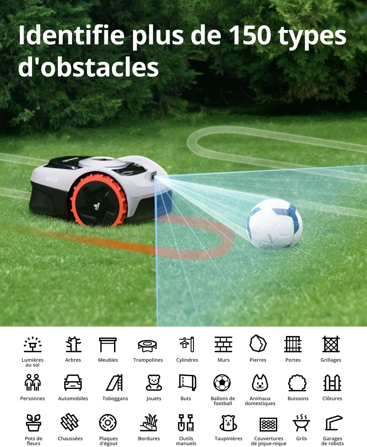 Segway Navimow i105E y Garaje S, Robot cortacésped sin cable perimetral, rec. 500 m², máx. 600 m², robot cortacésped RTK+Vision, cartografía automática por IA, límite virtual, gestión multizona