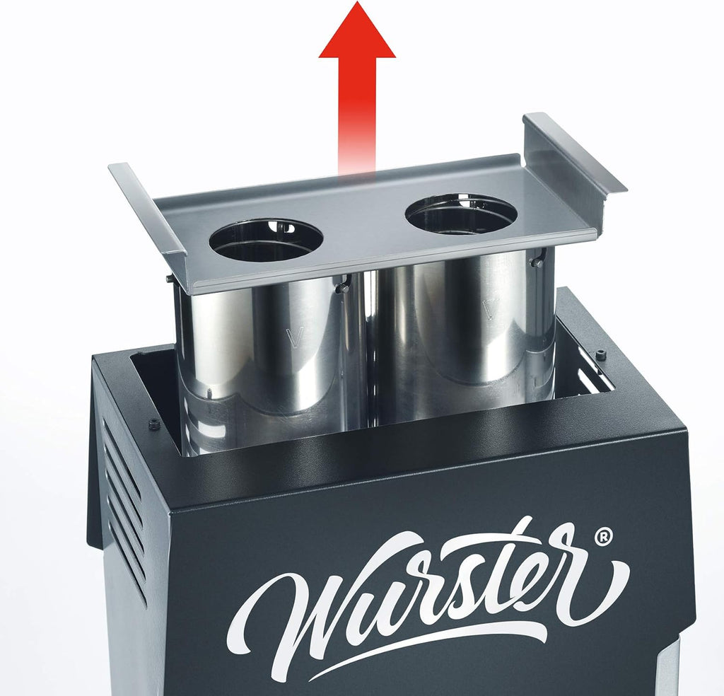 SEVERIN WURSTER, salchichas perfectamente doradas con solo pulsar un botón en solo 5 minutos, sin necesidad de añadir grasa, incluye pinzas de madera, negro, acero inoxidable/plástico, WT 5005