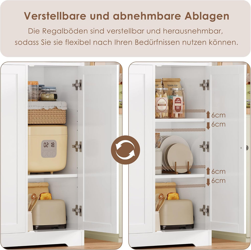 Armario de cocina FirFurd, armario multiusos de 180 cm, armario despensero, aparador con 6 puertas y estantes ajustables, armario multiusos para cocina, salón y recibidor, 180x106x37 cm, blanco