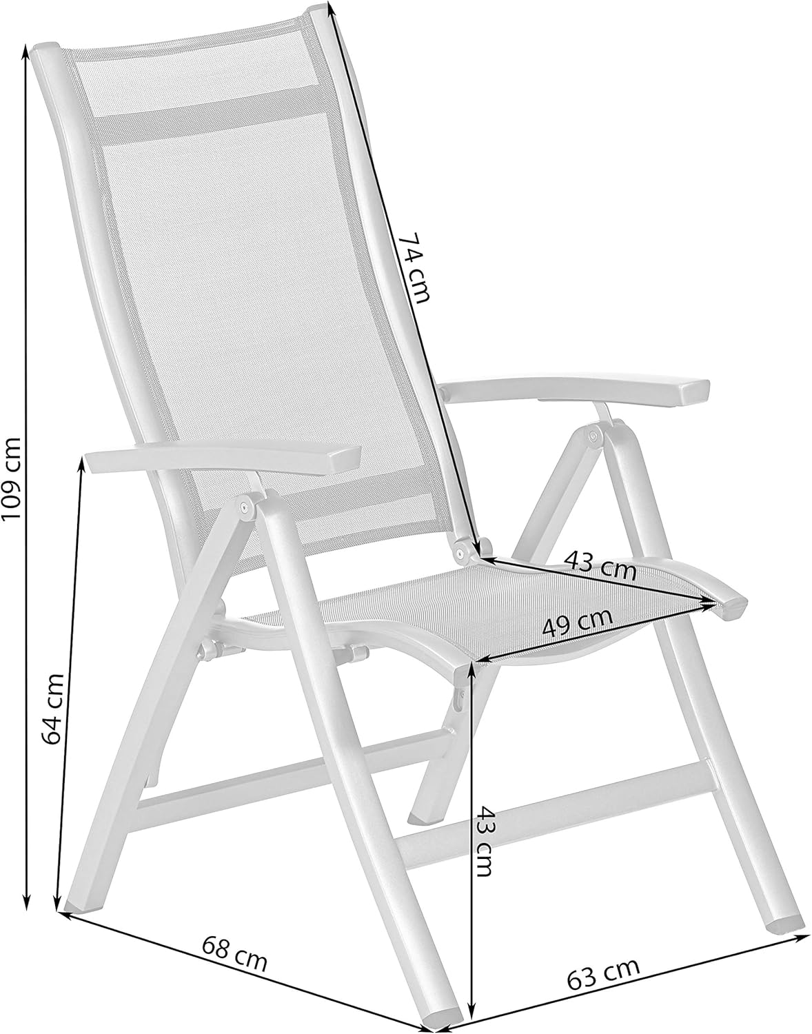 Sillón plegable Dehner Chicago, aprox. 110 x 63,5 x 67,5 cm, textileno/aluminio, gris