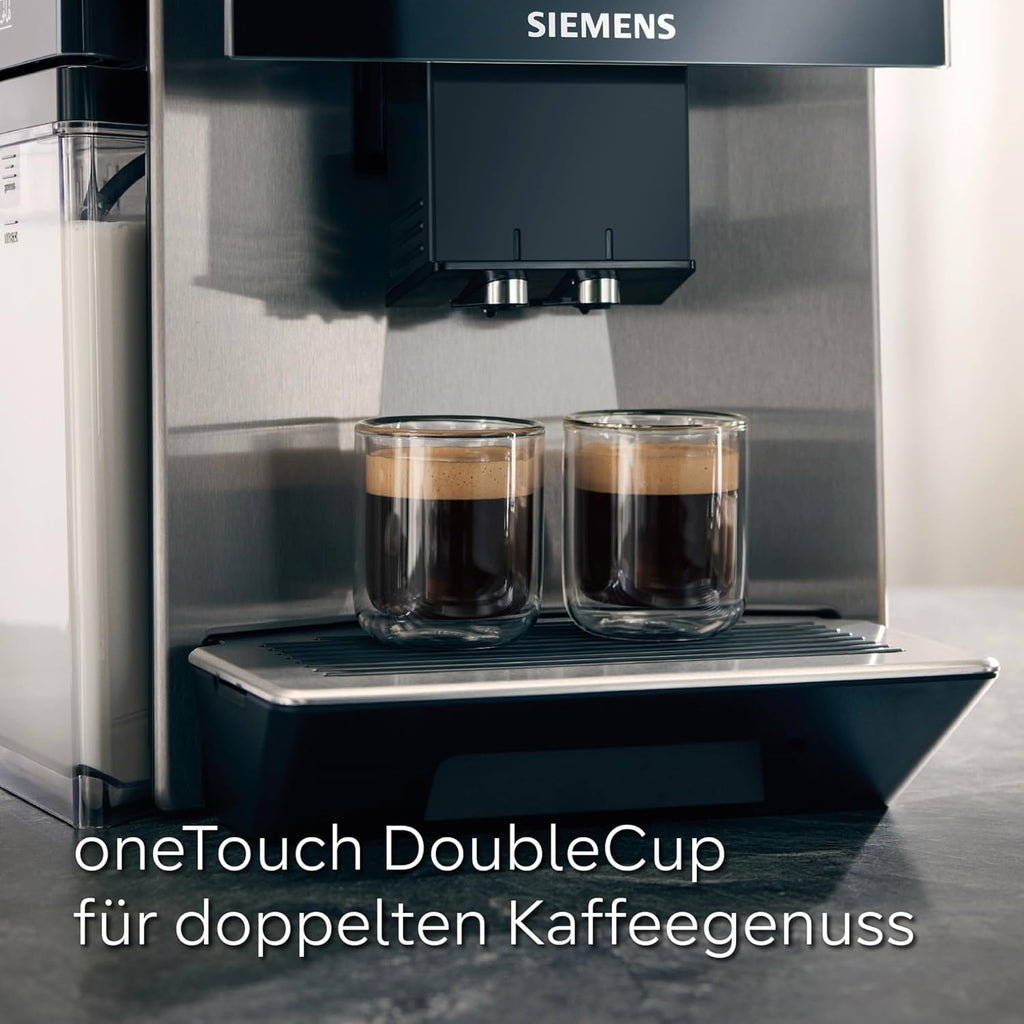 Cafetera superautomática Siemens EQ900 TQ903D03, control por app, pantalla táctil intuitiva, modo barista, AromaBoost, reducción de ruido, molinillo premium, limpieza automática con vapor, 1500 W, acero inoxidable
