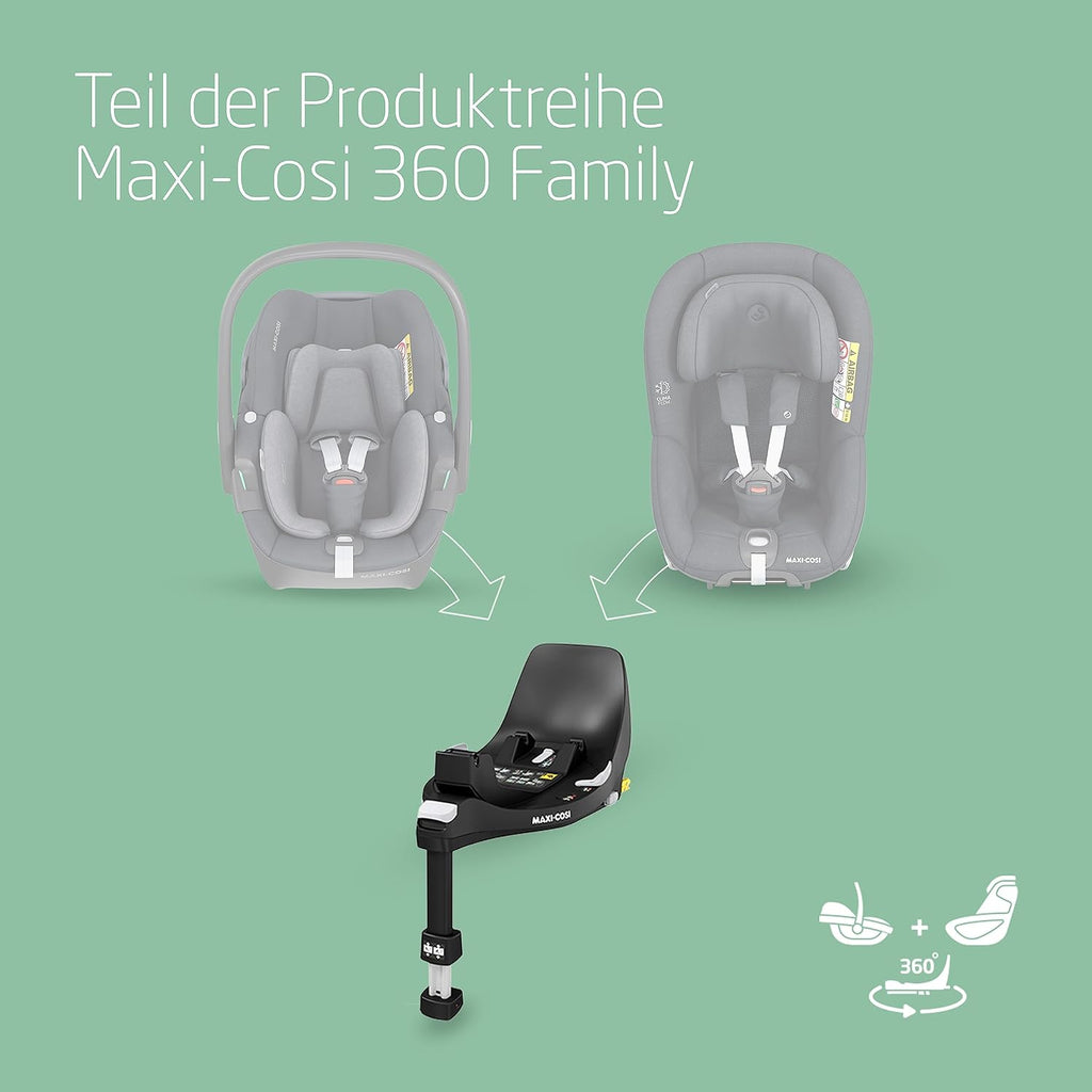 Base Maxi-Cosi FamilyFix 360 i-Size, sistema de asiento de coche giratorio, estación ISOFIX 360 grados, 0–4 años (40–105 cm), rotación FlexiSpin con una sola mano, control de rotación TravelSafe, Click & Go, negro