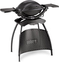 Barbacoa eléctrica Weber Q1400 con soporte, superficie de cocción de 43 x 32 cm, barbacoa portátil, parrilla de cocción de hierro fundido vitrificado dividida en 2, tapa y cuerpo de aluminio colado - Gris oscuro (52020879)