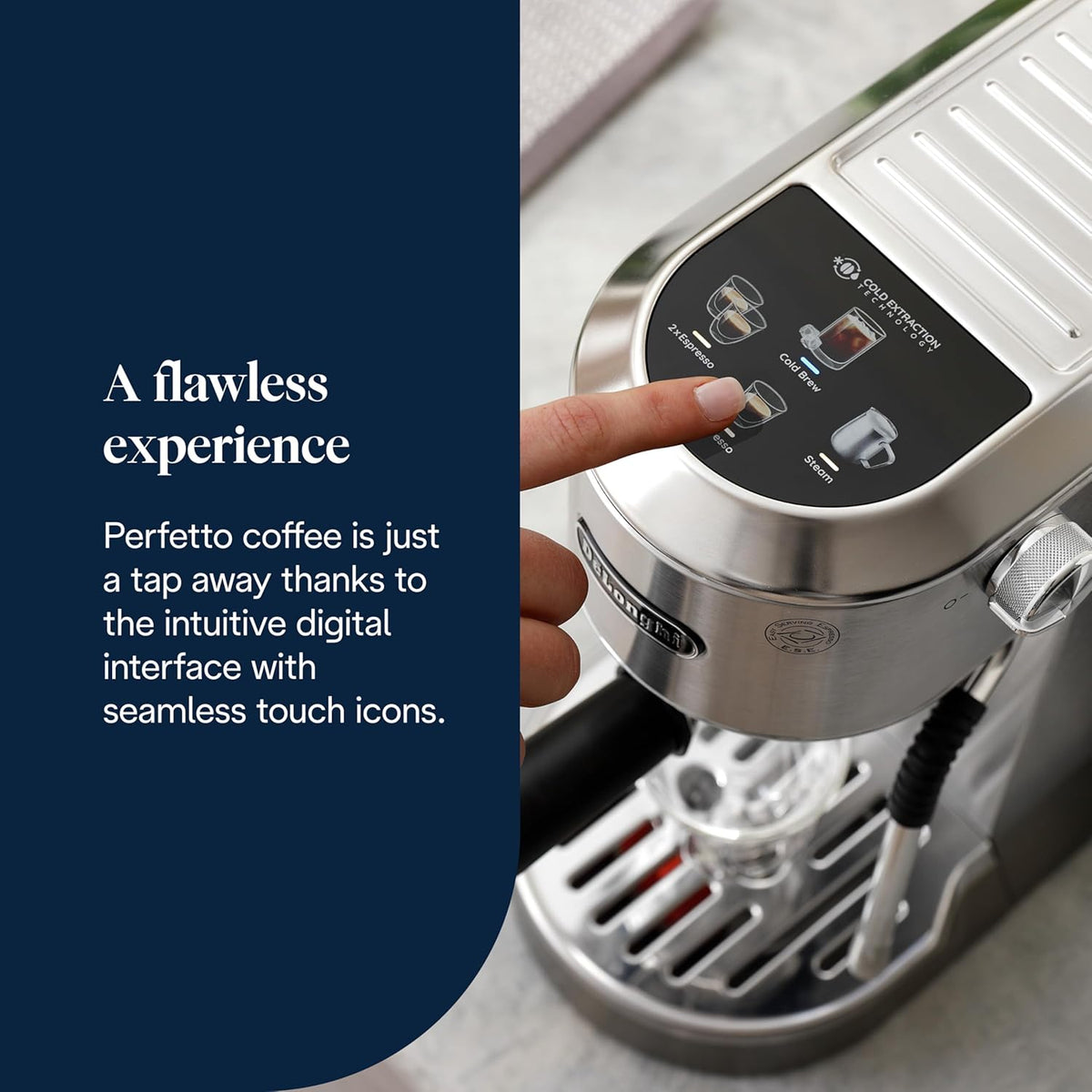 De'Longhi Dedica Duo - Cafetera de espresso de brazo compacta y perfecta con iconos táctiles, espumador de leche manual para espresso, capuchino y cold brew, 15 cm de ancho, metal (EC890.M)