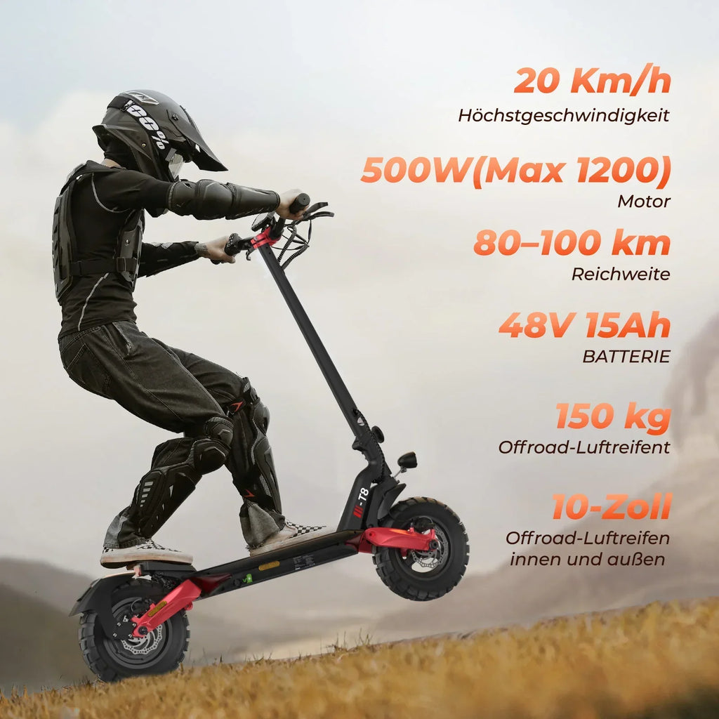 Patinete eléctrico todoterreno T8 con homologación para carretera, motor de 1200 W, autonomía de 100 km (ABE, eKFV)
