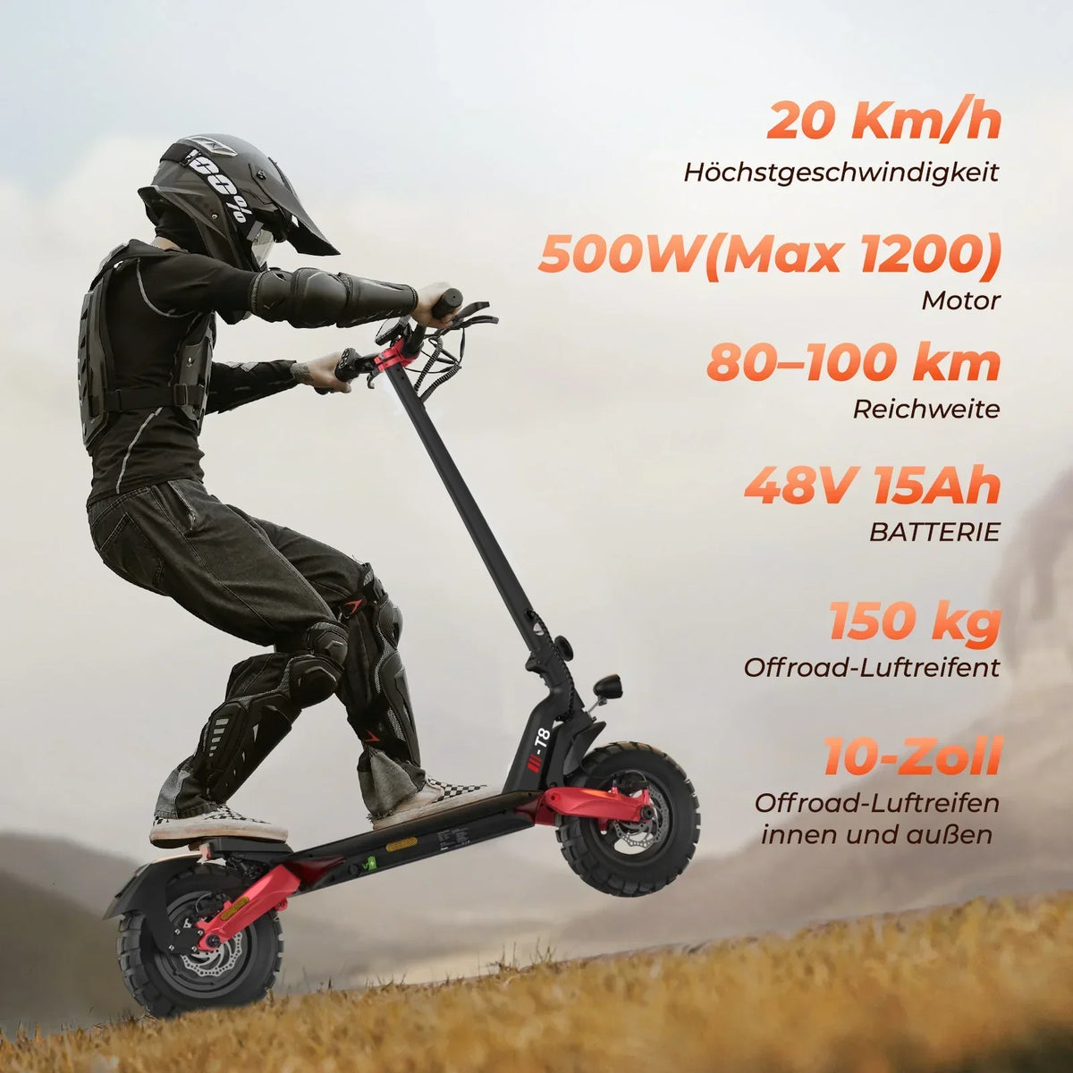 Patinete eléctrico todoterreno T8 con homologación para carretera, motor de 1200 W, autonomía de 100 km (ABE, eKFV)