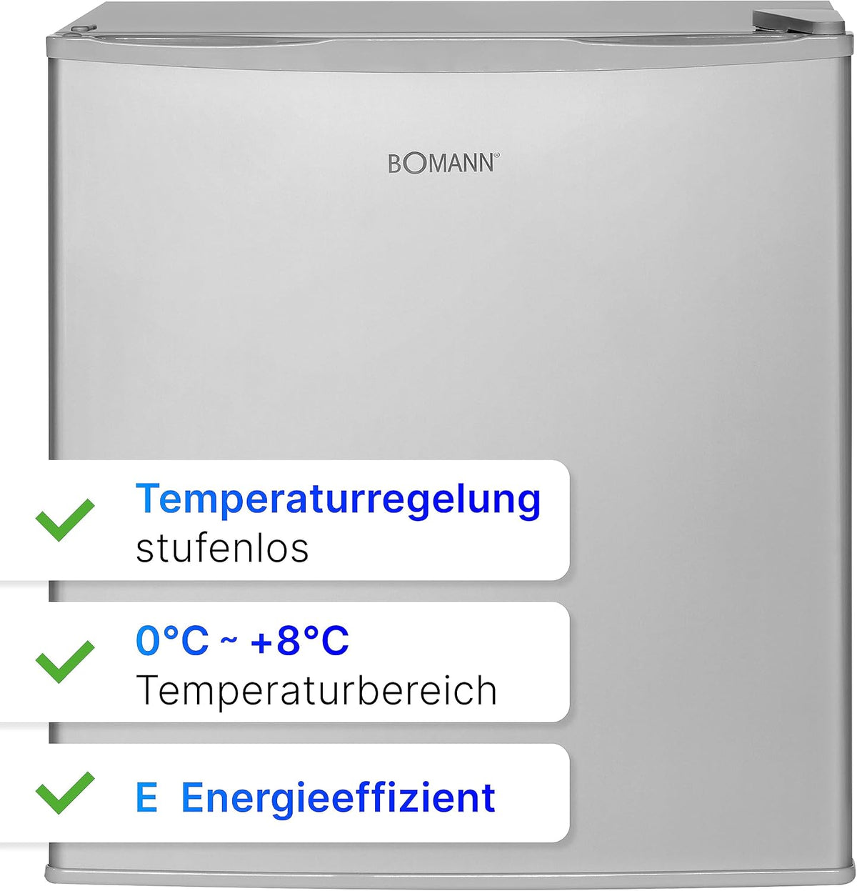 Minibar Bomann® 42 litros | Mini refrigerador para bebidas, ideal para oficina, camping y gaming | nevera pequeña silenciosa 39 dB | Minibar con puerta reversible | 51x45x45 cm | KB 7346 inox