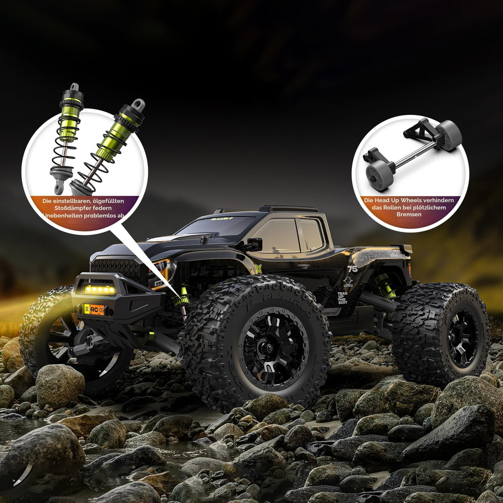 Monster Truck RC Brushless 1:10 4WD hasta 50 km/h todoterreno resistente al agua con fibra de carbono y control remoto