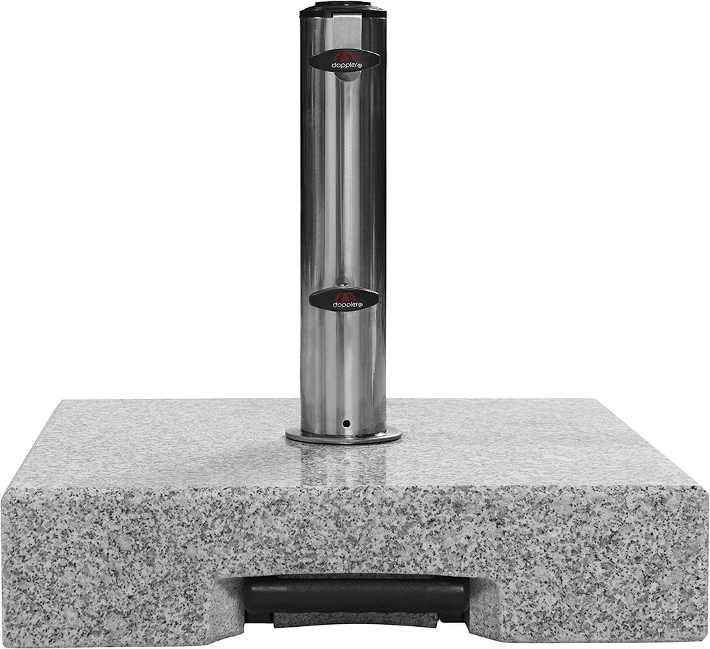 Base de granito con ruedas Doppler de 45 kg | Soporte para sombrillas con un diámetro máximo de 250 cm y un diámetro de tubo de 3,2-6,0 cm | Base para sombrilla con asa extensible