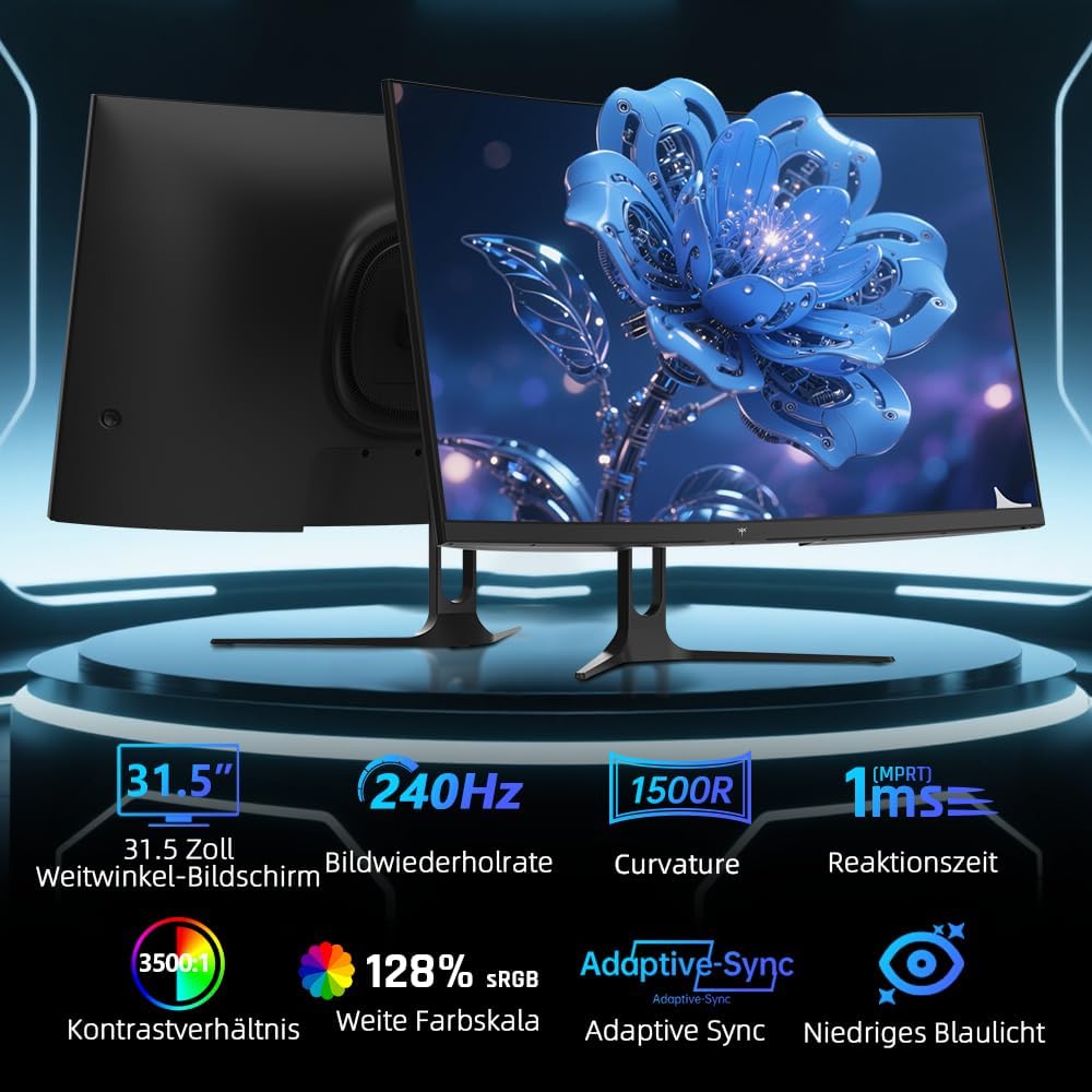 Monitor Gaming Curvo KTC de 32 Pulgadas 240Hz | FHD | 1ms MPRT | Panel VA 1500R | HDR10 | Contraste 5000:1 | AMD FreeSync, Flicker-Free | sRGB 128% Gama de Colores Amplia | HDMI/DP | VESA | H32C5