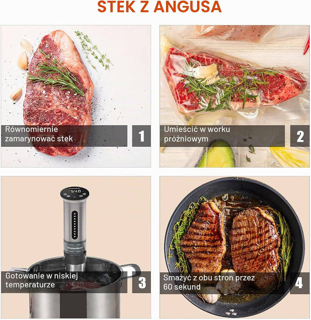 KitchenBoss Sous Vide Roner Gotowanie w niskiej temperaturze Wolnowar Profesjonalny cyrkulator termiczny IPX7 Wodoodporny, zegar z ekranem dotykowym, srebrny