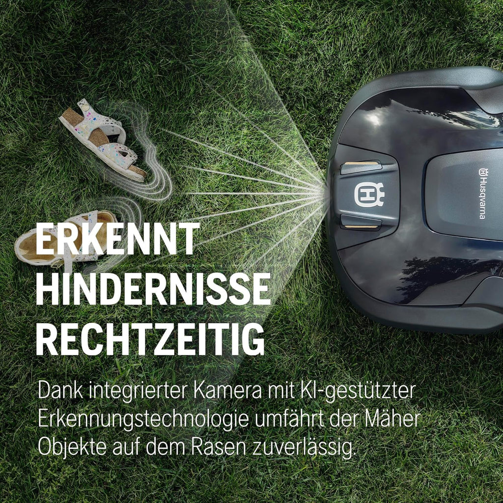 HUSQVARNA Automower Aspire R6V - Robot cortacésped sin cable delimitador, detección de objetos por IA Vision, navegación por GPS, control por aplicación Wi-Fi, patrones de corte sistemáticos, zonas virtuales, hasta 600 m2