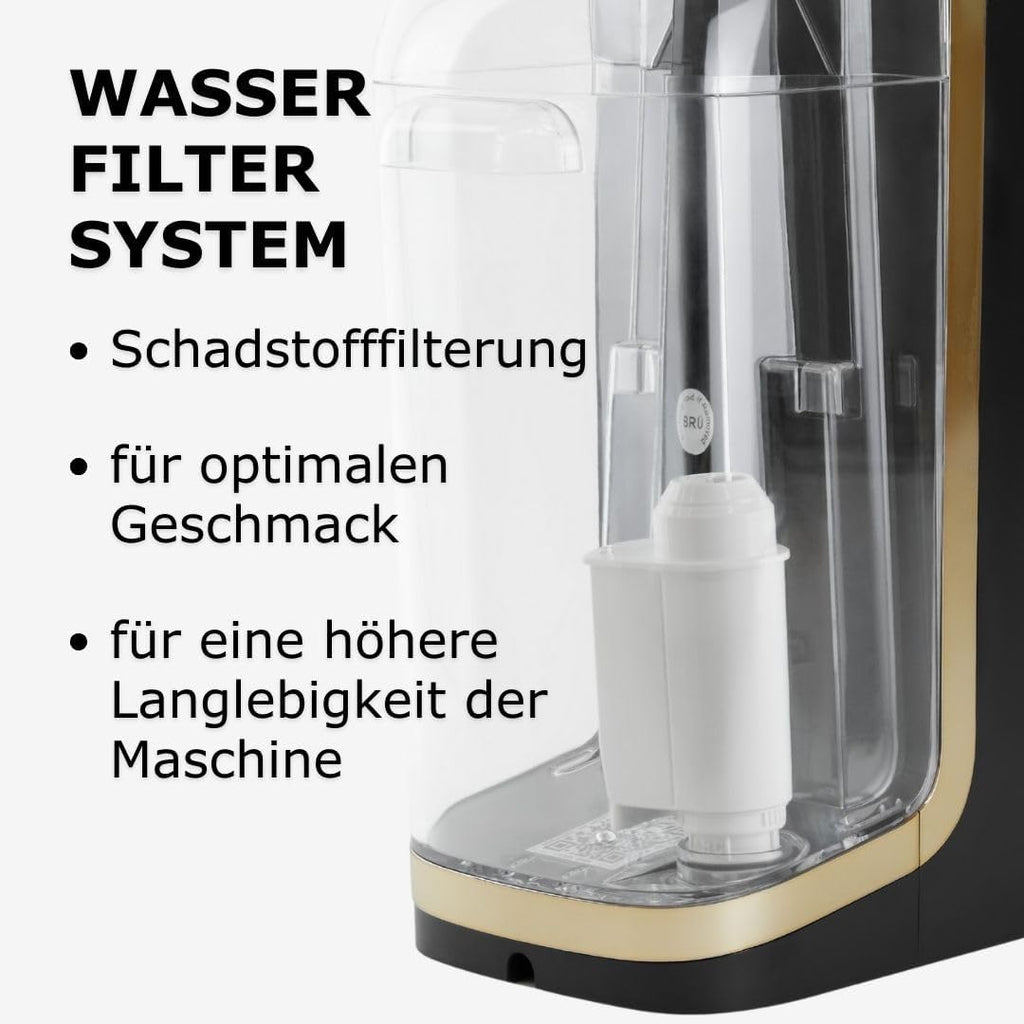 BRU Máquina de té para té a granel, hierbas y bolsitas de té - Dispensador de agua caliente y tetera en uno - SIN cápsulas, agua filtrada con solo pulsar un botón, sistema de limpieza automática (blanco/cromo)