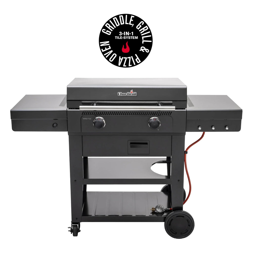 Charbroil Gasgrill Plancha Versa Tile 3en1 Plancha, Parrilla y Horno de pizza, placa de cocción con revestimiento cerámico de 70x50 cm