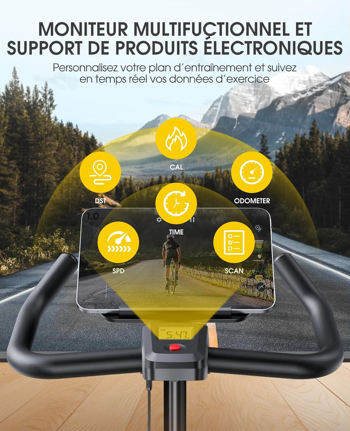 TOPUTURE Bicicleta estática conectada con App, bicicleta estática con 100 niveles de resistencia magnética, silenciosa, ergómetro LCD, bicicleta de ejercicio cardiovascular, personalice su deporte en casa, capacidad 150 kg