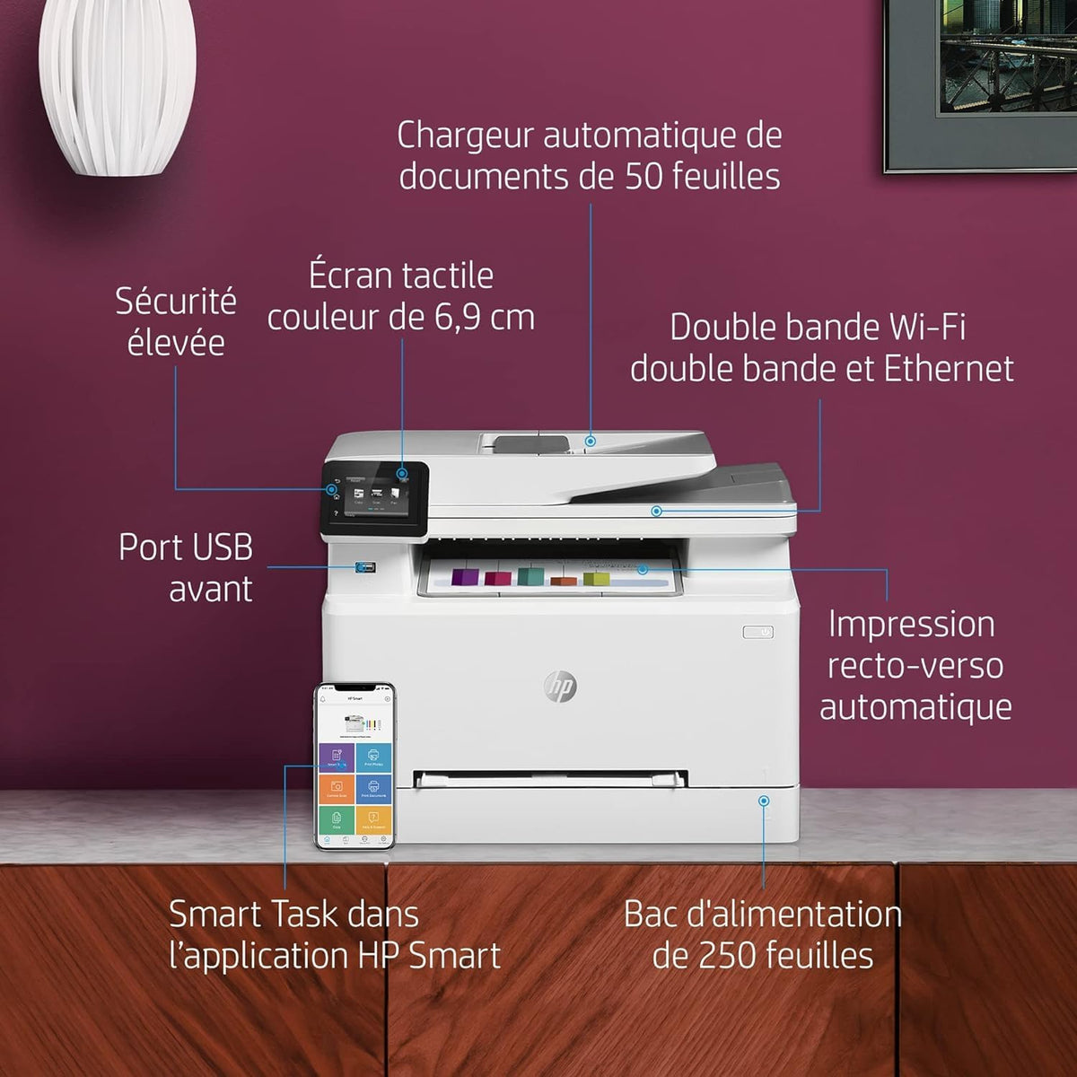 Impresora multifunción láser a color HP Color LaserJet Pro MFP 3302fdwg, fax, impresión automática a doble cara, pantalla táctil, Wi-Fi, Ethernet, USB, HP Wolf Pro Security