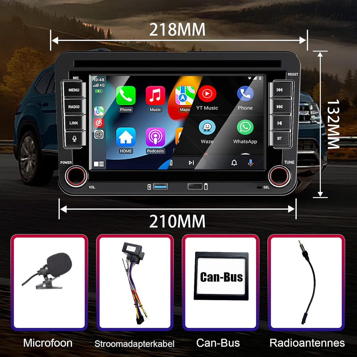 Autorradio Apple CarPlay para VW Golf 5 6 Polo T5 Tiguan Skoda Passat Jetta Caddy B6 B7 Touran Android Auto, pantalla táctil de 7 pulgadas Radio VW con Bluetooth/FM/AM/USB/RDS